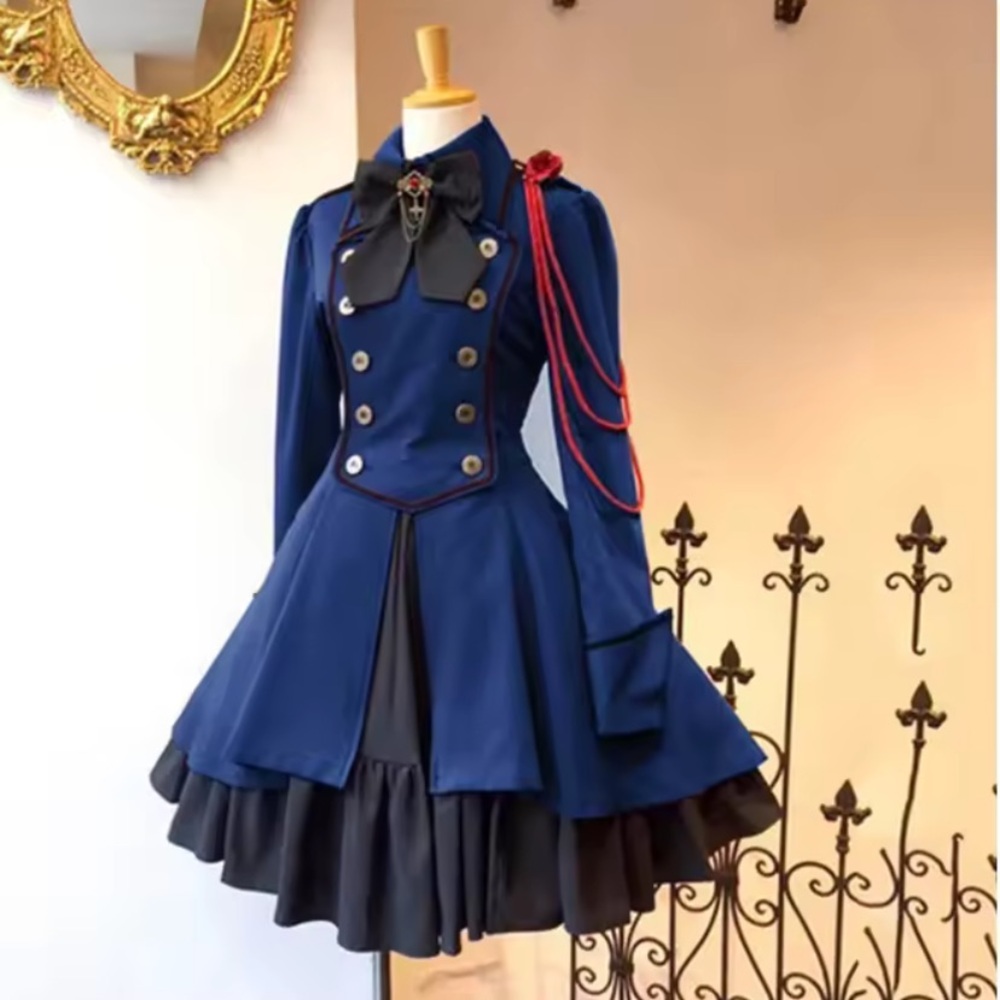 Halloween Special! NWOT Blue Black Gothic Lolita Dress, Boots, and Accessories